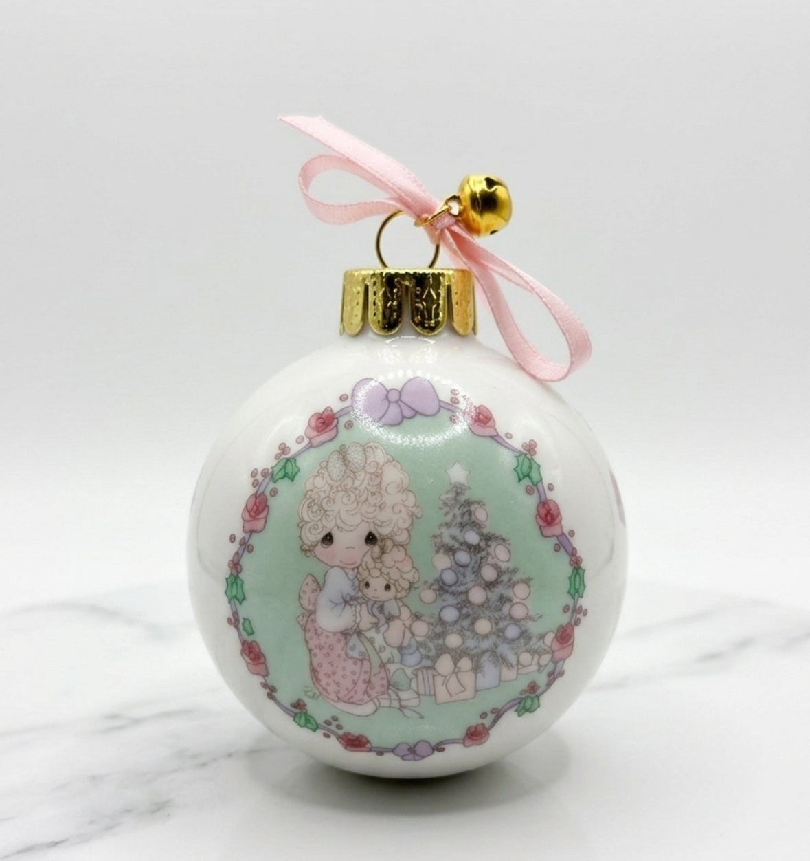 Porcelain Ball Ornament - Precious Moments - 1992 - Love is the Best Gift of All