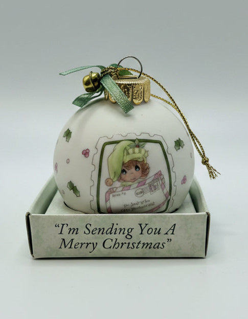 Porcelain Ball Ornament - Precious Moments - 1992 - I'm Sending You A Merry Christmas