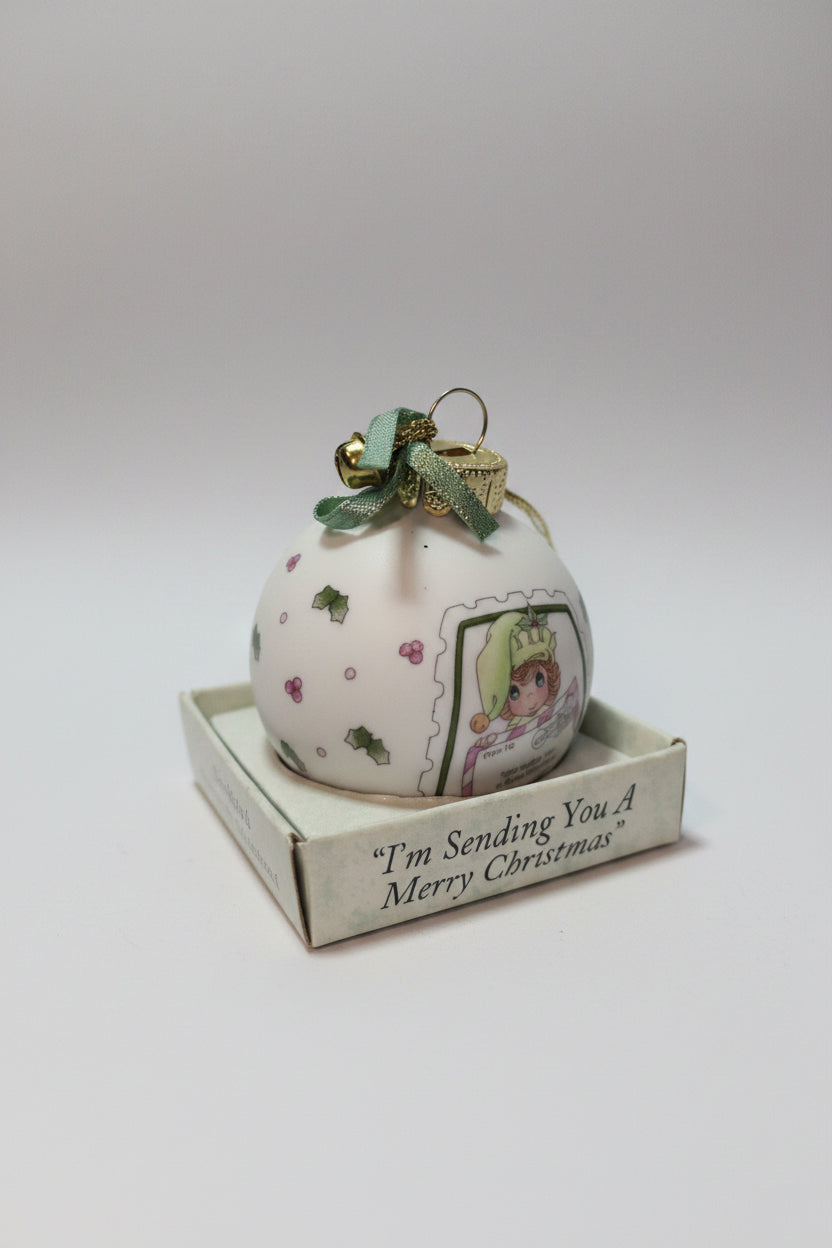 Porcelain Ball Ornament - Precious Moments - 1992 - I'm Sending You A Merry Christmas