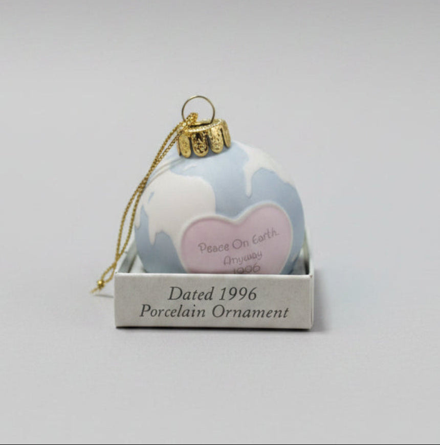 Porcelain Ball Ornament - Precious Moments - 1996 - Peace on Earth ... Anyway