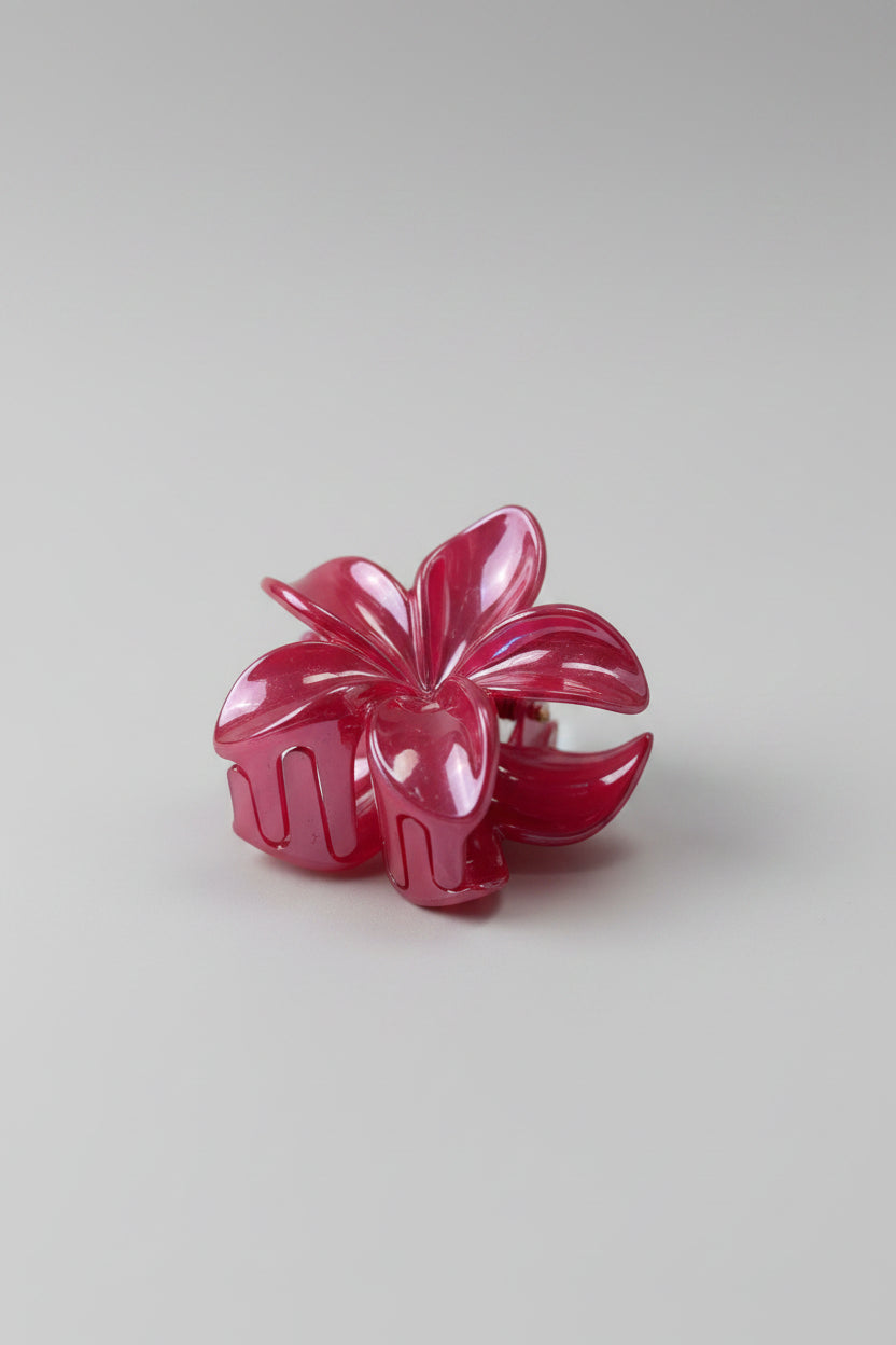 Hair Claw - Vibrant Glossy Hibiscus Style Flower in Rich Pink - 2.5"