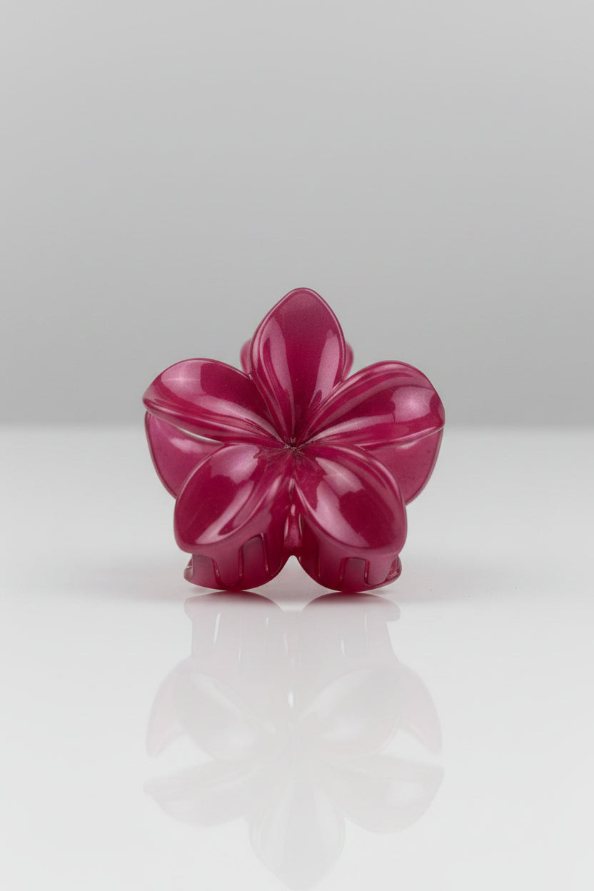 Hair Claw - Vibrant Glossy Hibiscus Style Flower in Rich Pink - 2.5"
