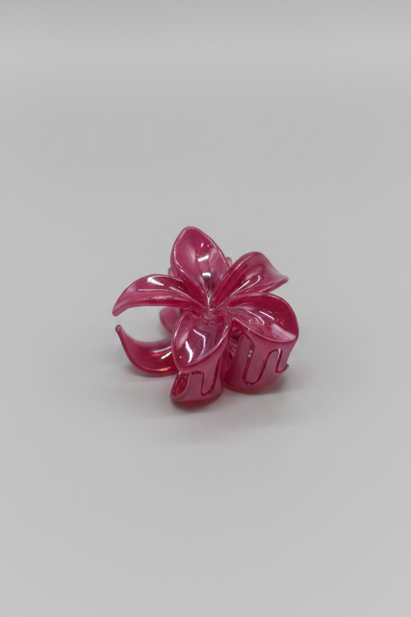 Hair Claw - Vibrant Glossy Hibiscus Style Flower in Rich Pink - 2.5"