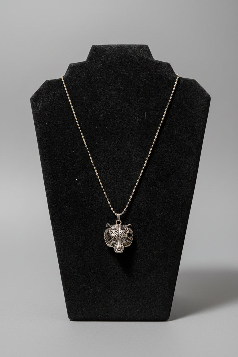 Necklace - Silver Tone - Tiger's Head - on Ball Chain