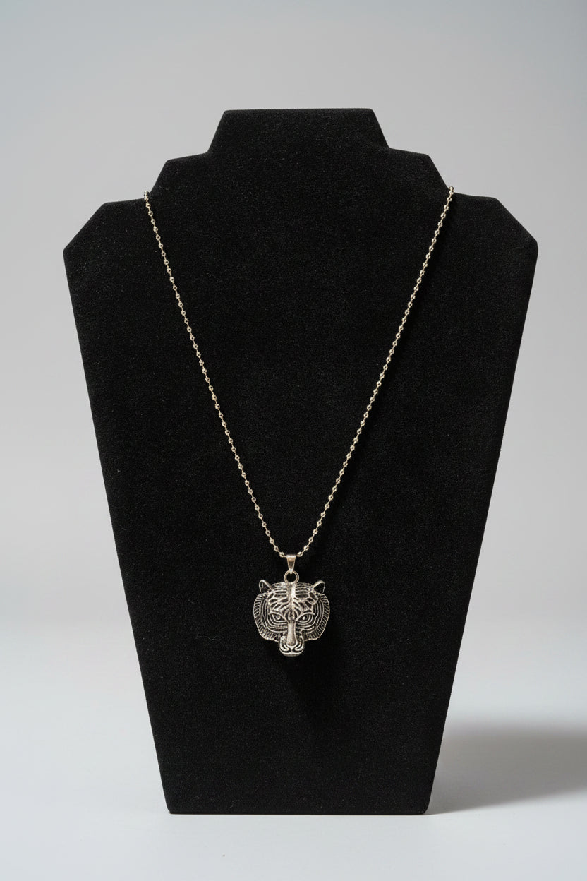 Necklace - Silver Tone - Tiger's Head - on Ball Chain