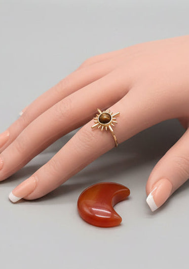 Ring - Chatoyant Sunburst - with Carnelian Crescent Moon Crystal Combo