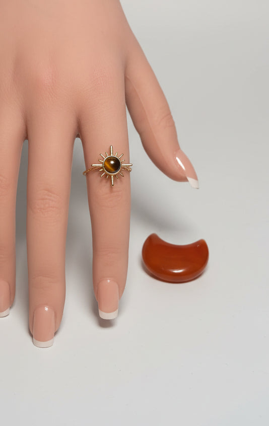 Ring - Chatoyant Sunburst - with Carnelian Crescent Moon Crystal Combo