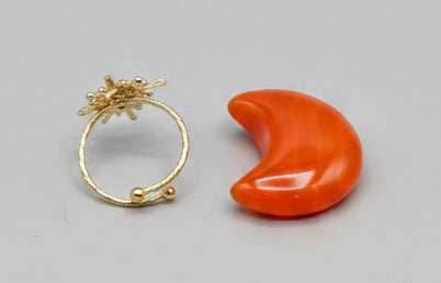 Ring - Chatoyant Sunburst - with Carnelian Crescent Moon Crystal Combo