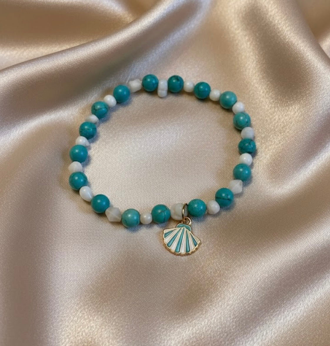 Handmade - Ocean Breeze Turquoise and White Stretch Beaded Bracelet