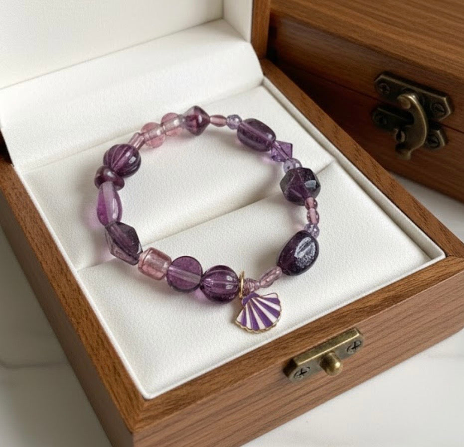 Handmade - Stretch Purple Glass Beaded Bracelet