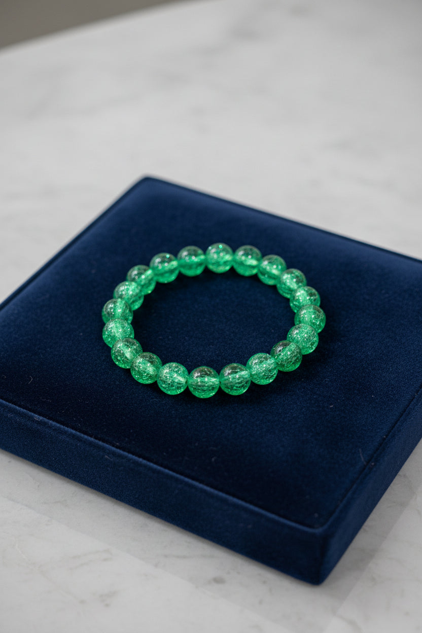 Bracelet - Stretch - Vibrant Aqua - Green - Crackle Glass