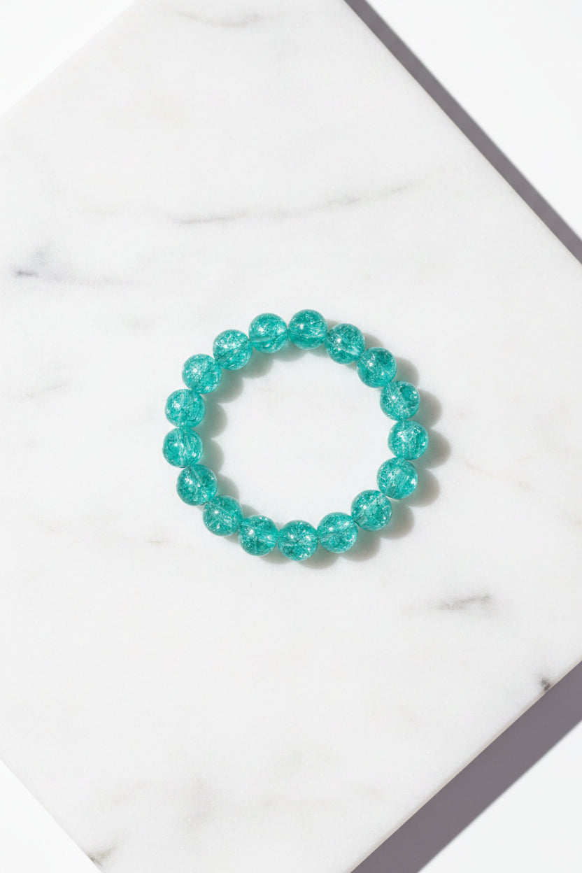 Bracelet - Stretch - Vibrant Aqua - Green - Crackle Glass