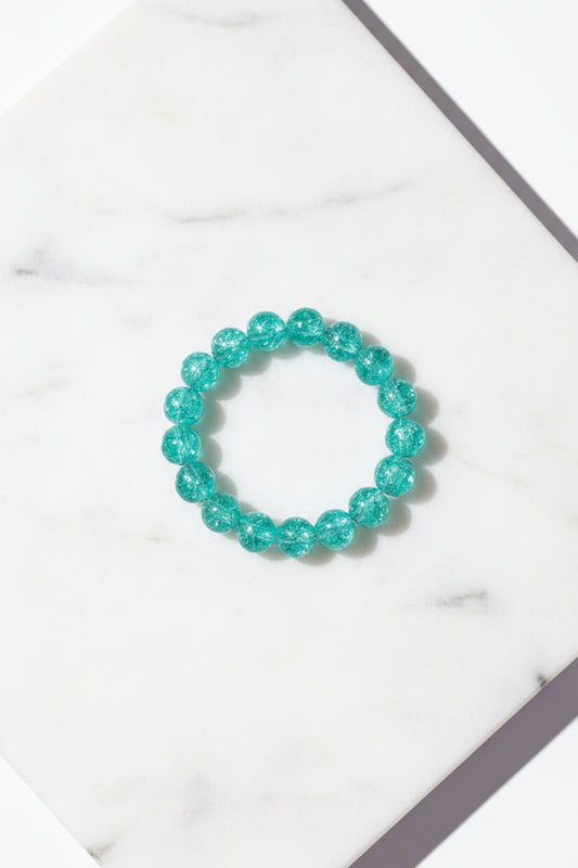 Bracelet - Stretch - Vibrant Aqua - Green - Crackle Glass