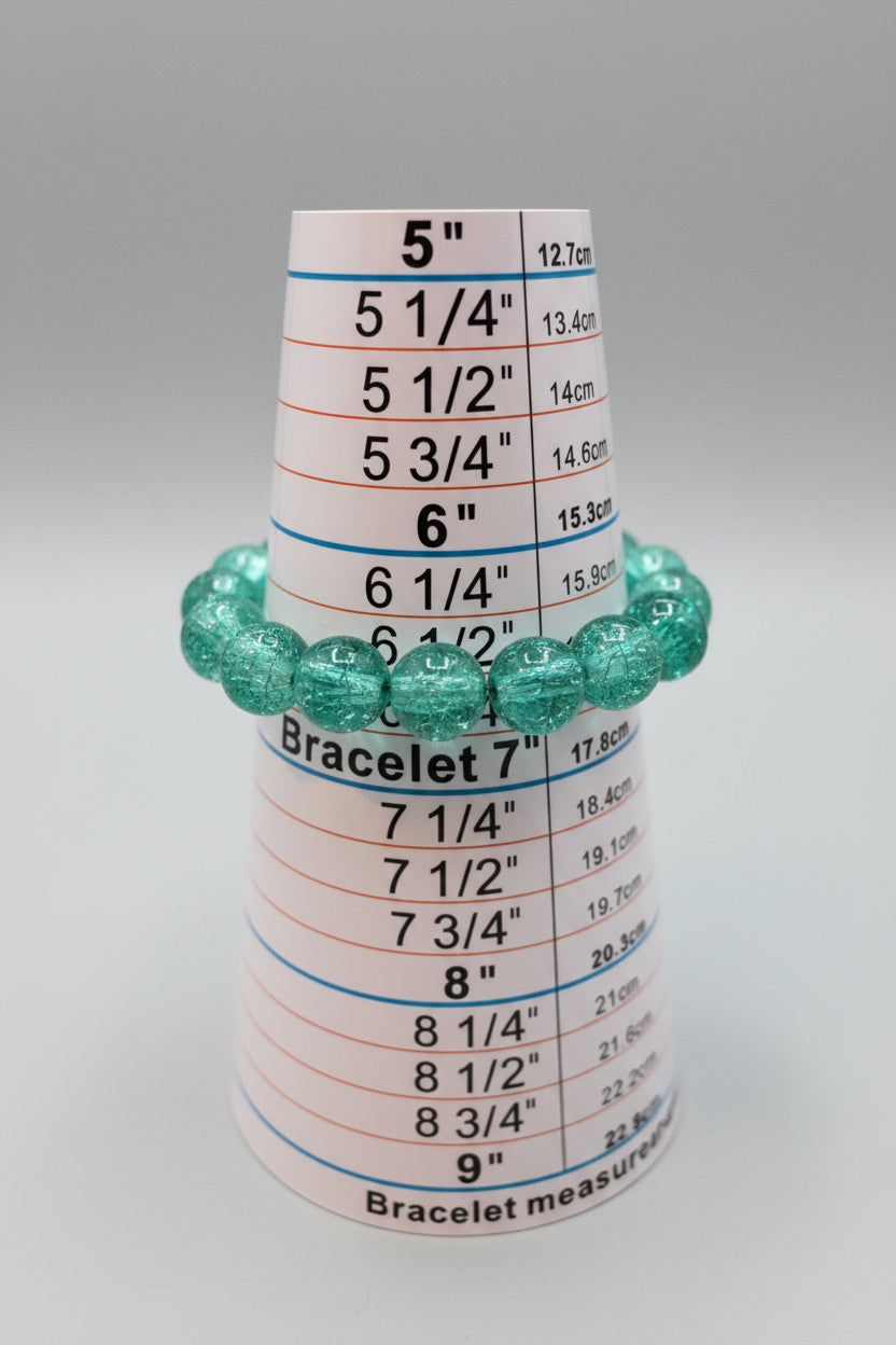 Bracelet - Stretch - Vibrant Aqua - Green - Crackle Glass