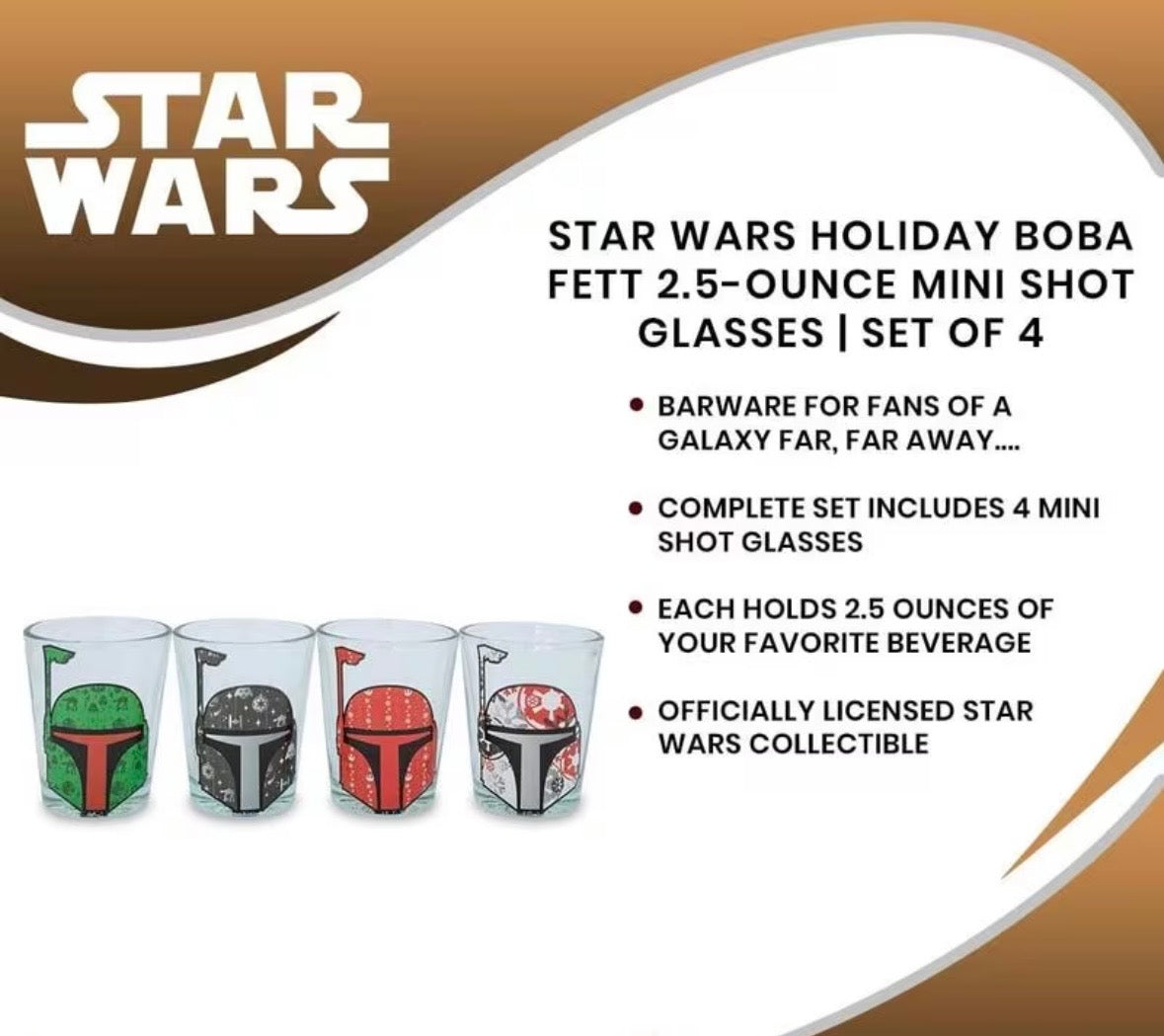 Star Wars Holiday Boba Fett 2.5 oz Mini Shot Glass Set