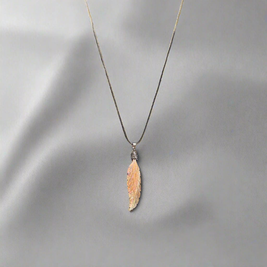 Necklace - Feather Shaped Abalone Shell Pendant