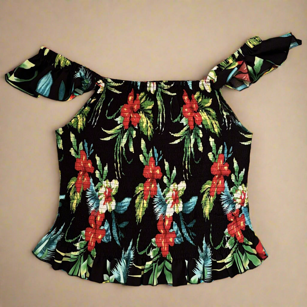 Blouse - Vibrant Tropical Floral with Black