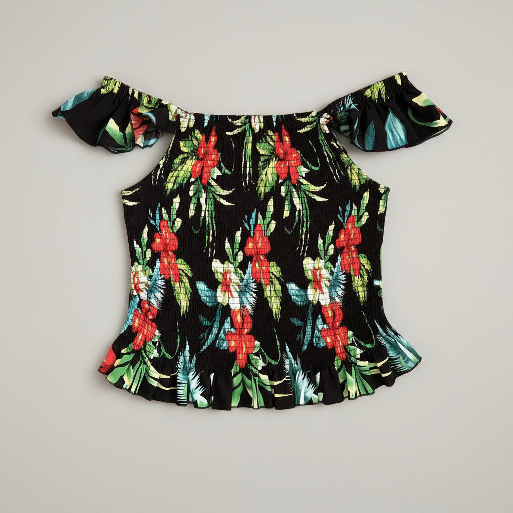 Blouse - Vibrant Tropical Floral with Black
