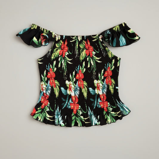 Blouse - Vibrant Tropical Floral with Black