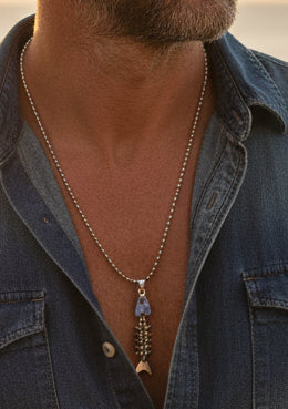 Necklace - Fishbone - Skeleton - Silver Tone - Pendant