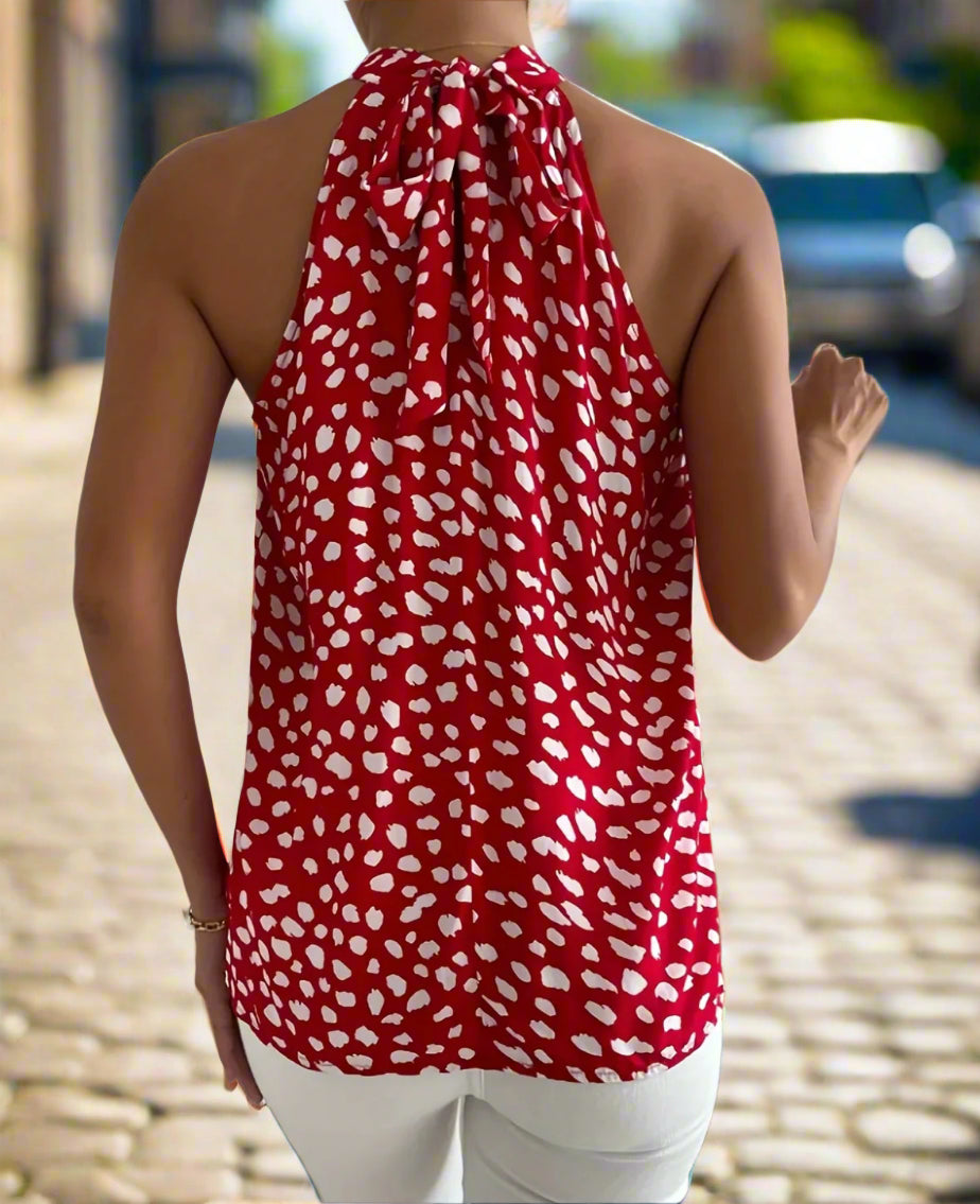 Ladies Blouse - Red with White Spots Halter - Asian XXL/ US XL