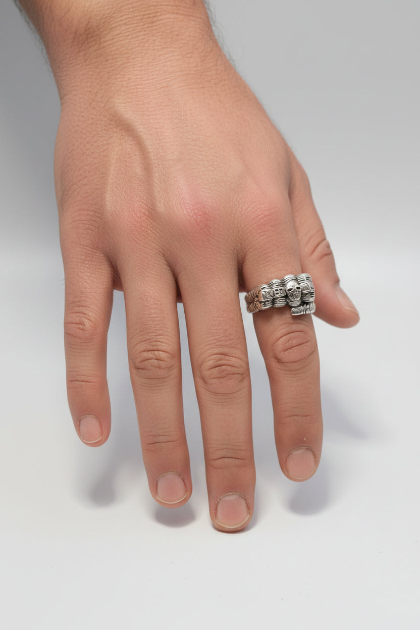 Ring - Sterling Silver -  Clenched Fist - with Skull Design - Open Ended - Size 8