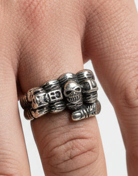 Ring - Sterling Silver -  Clenched Fist - with Skull Design - Open Ended - Size 8
