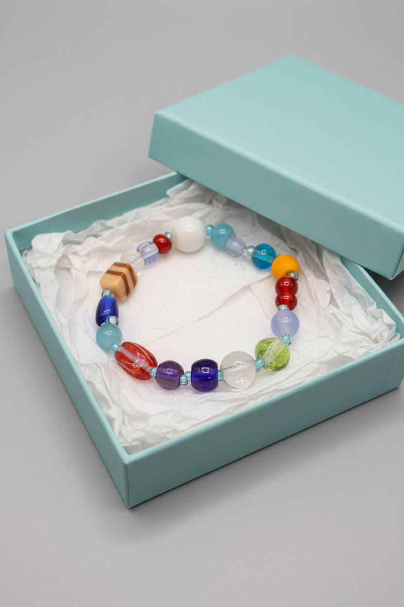 Bracelet - Handmade - Multicolor Glass Beads - Stretch