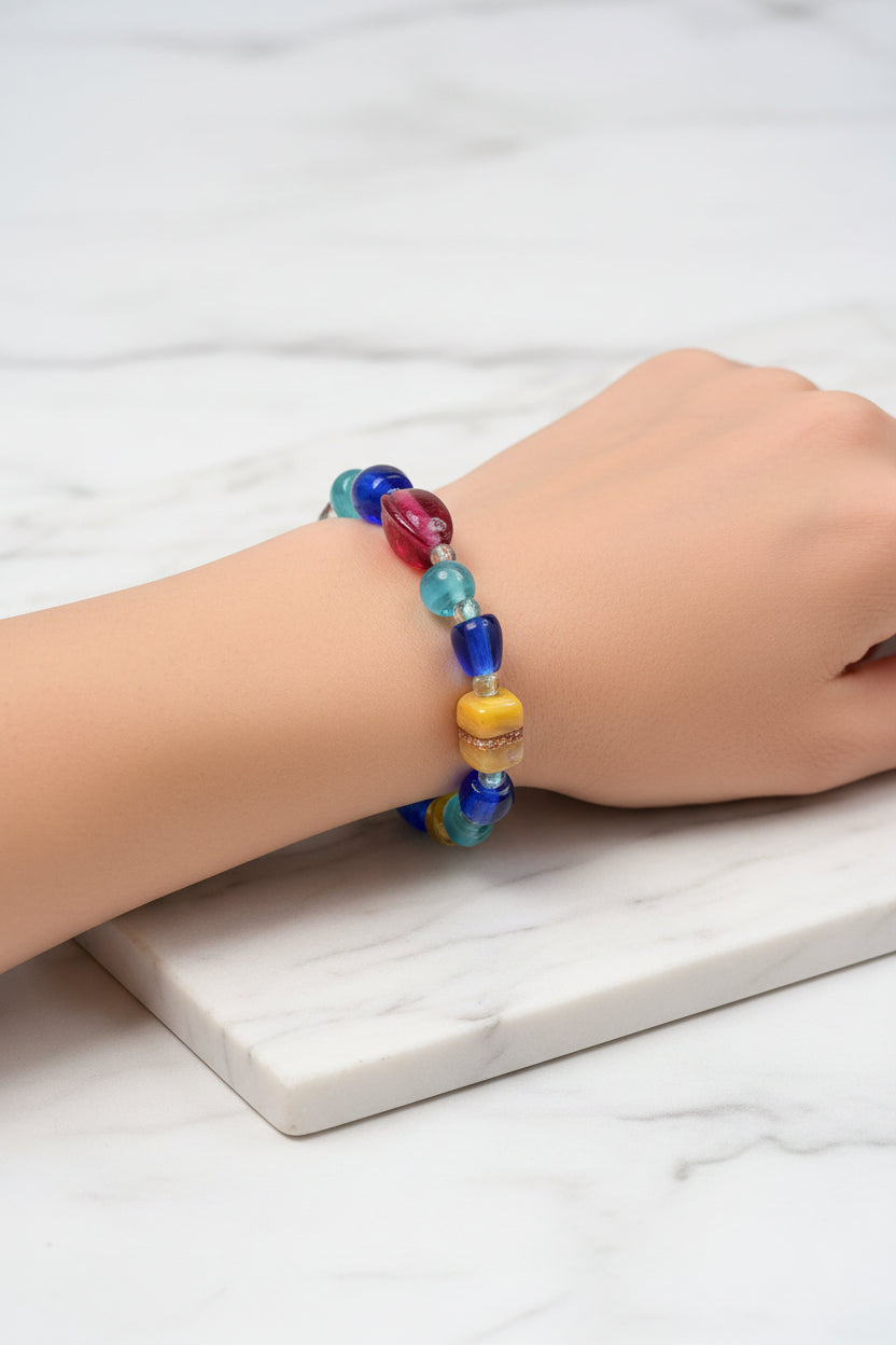 Bracelet - Handmade - Multicolor Glass Beads - Stretch