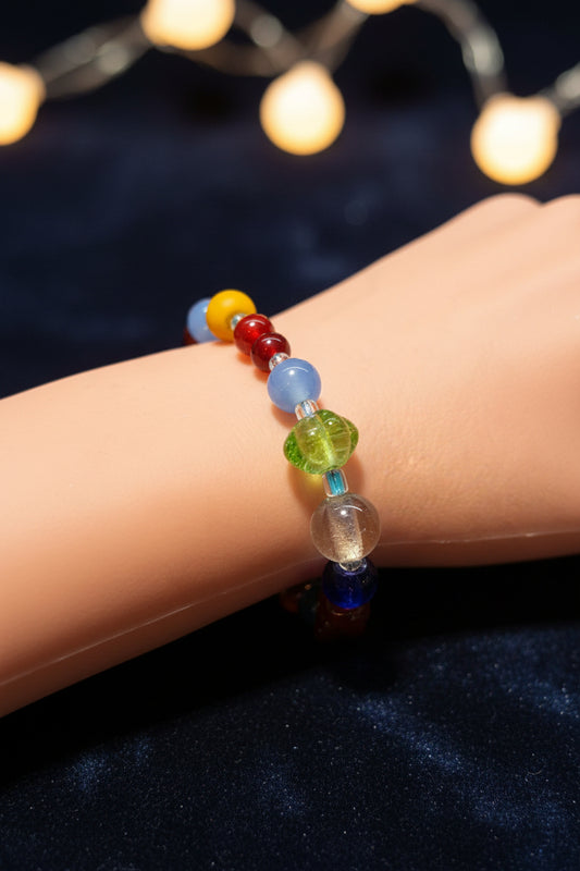 Bracelet - Handmade - Multicolor Glass Beads - Stretch