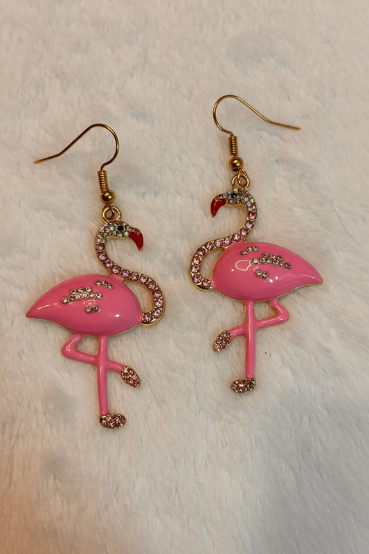 Earrings - Pink Flamingos - with added Rhinestones