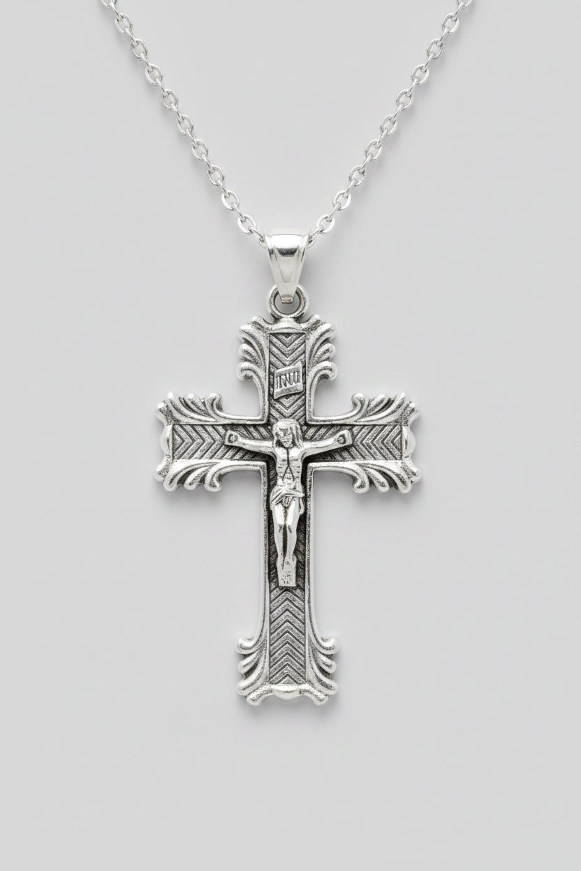 Necklace - Ornate - Silver Toned - Crucifix - Pendant - Intricately detailed Corpus of Christ