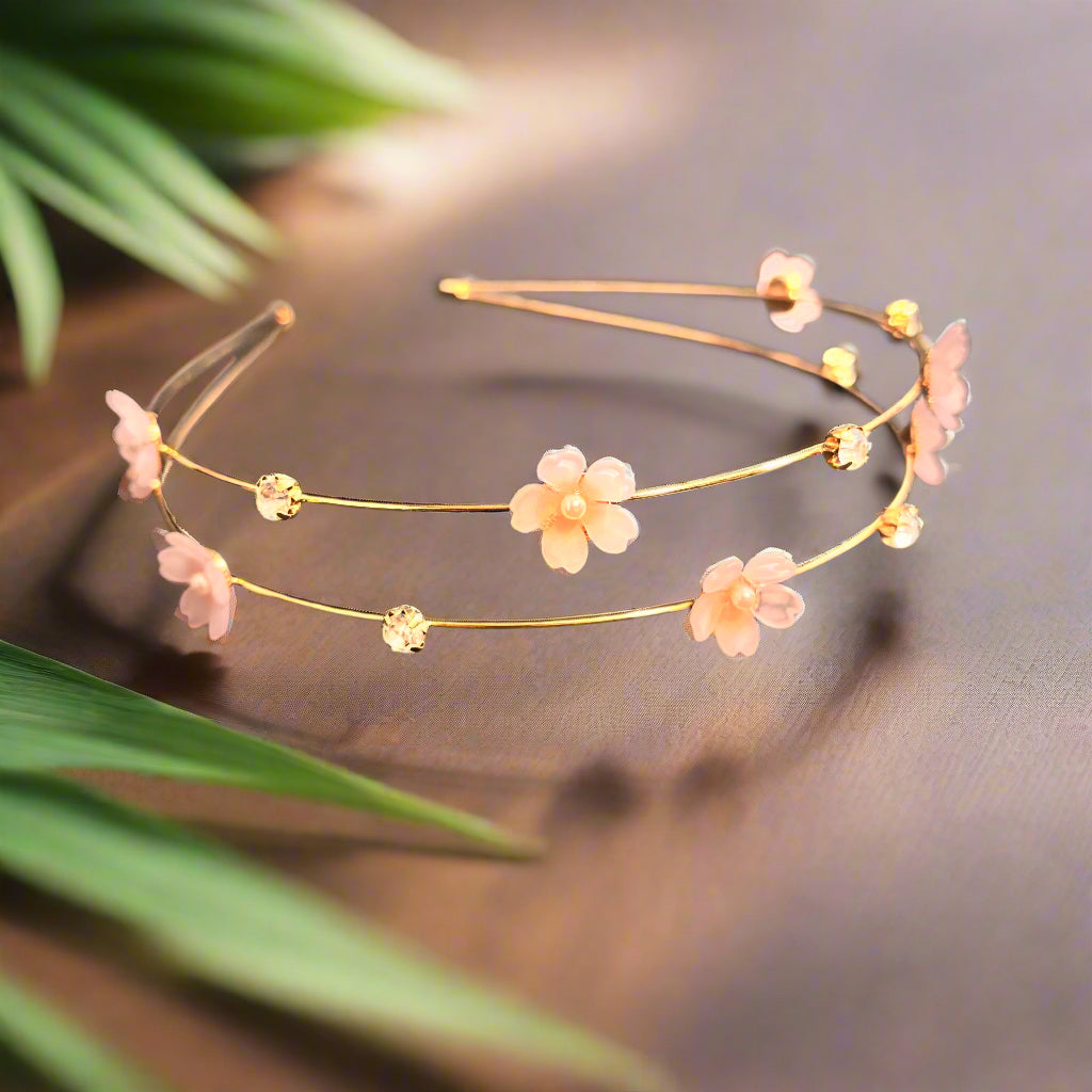 Double Floral Headband with Rhinestones