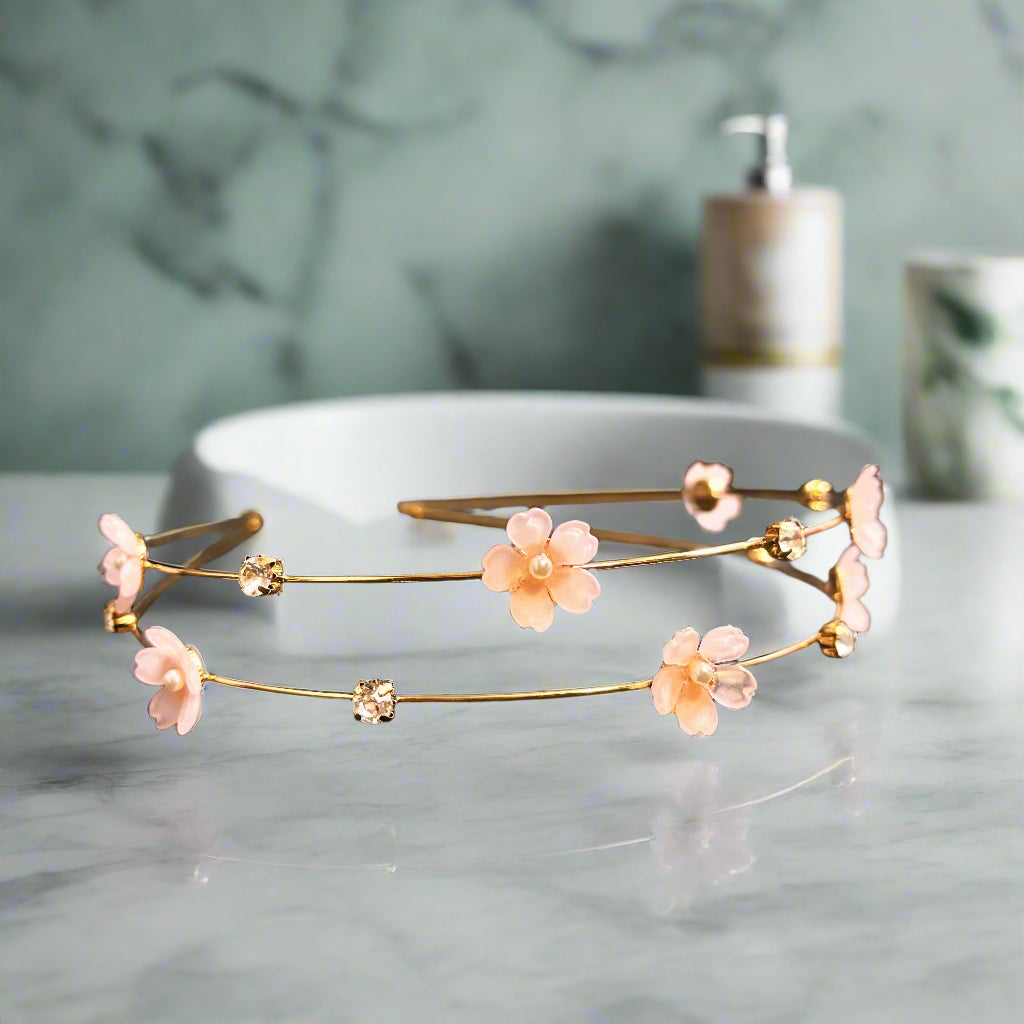 Double Floral Headband with Rhinestones
