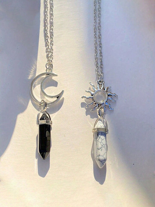 Necklace - Hexagonal Crystal Sun or Moon