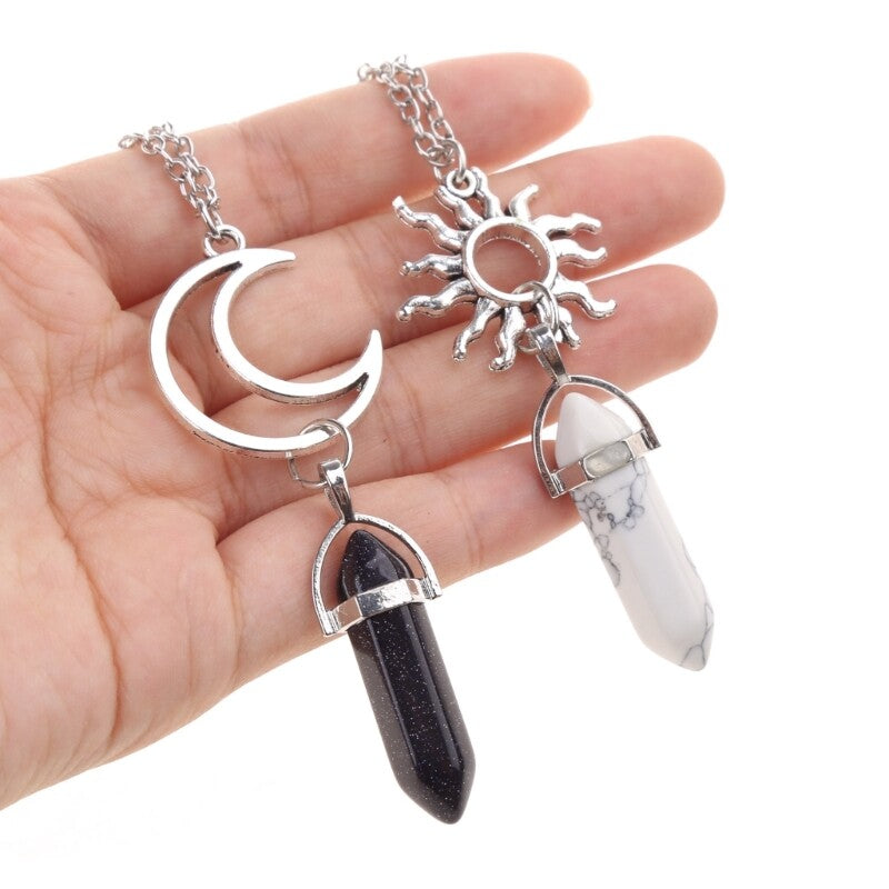 Necklace - Hexagonal Crystal Sun or Moon