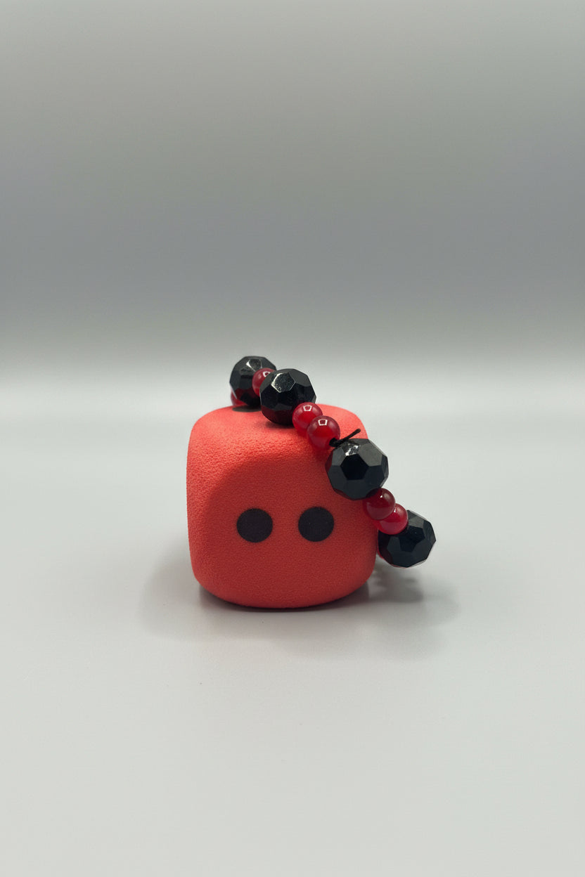 Bracelet - Red & Black Glass Beads with Matching Dice - 2 pc Set