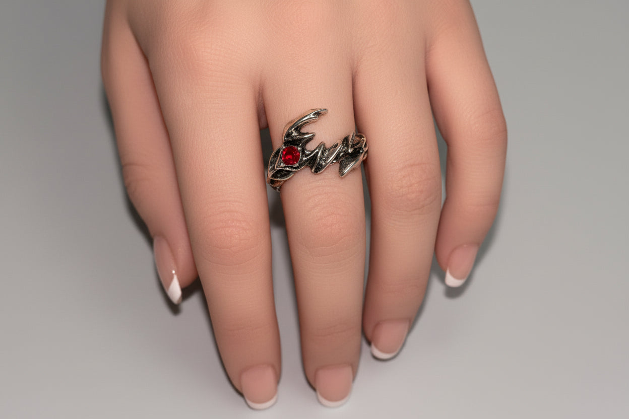 Ring - Sterling Silver Scorpion Open End with Red Jewel - Size 8
