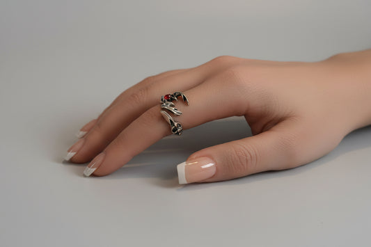 Ring - Sterling Silver Scorpion Open End with Red Jewel - Size 8