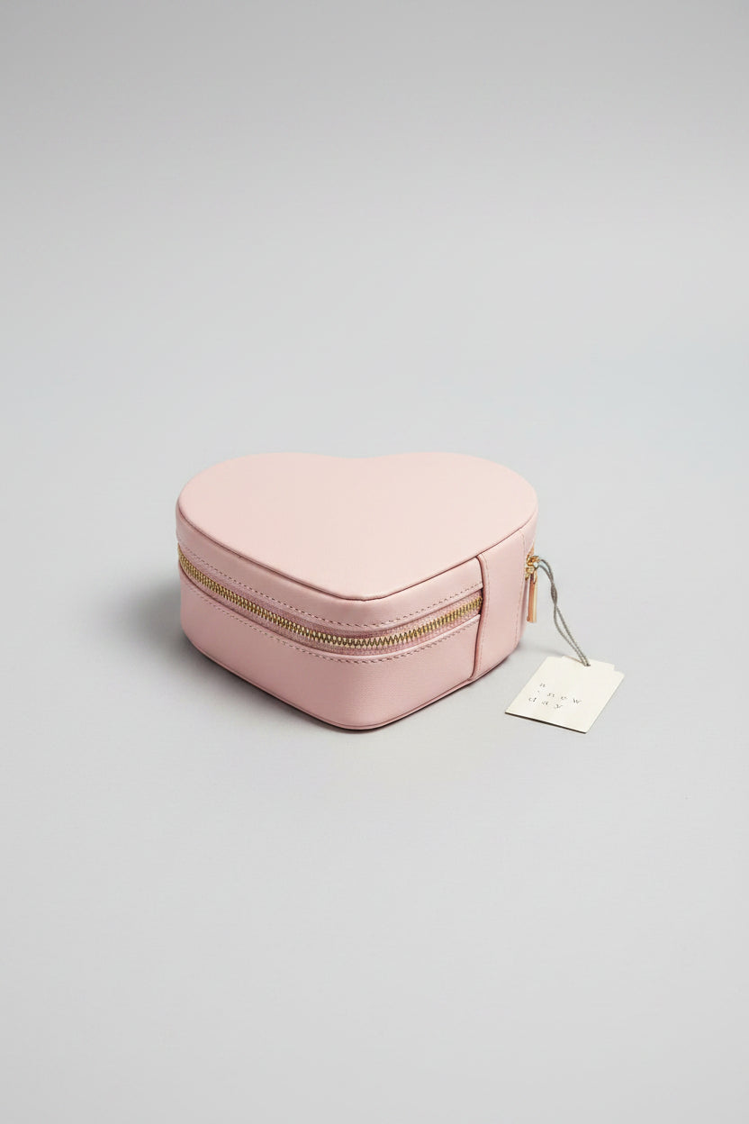 Travel Jewelry Box - Zippered -  Pale Pink - Heart Shaped