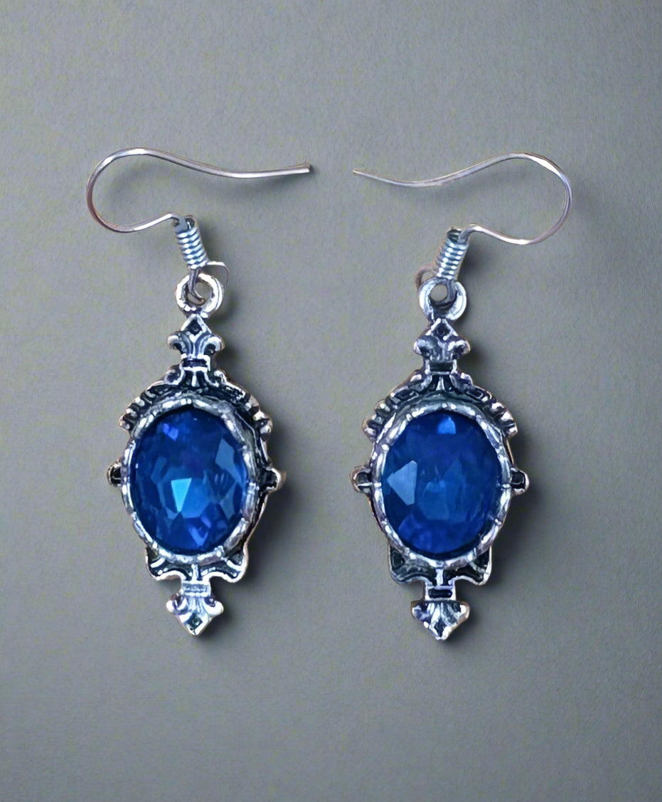Earrings - Victorian Inspired Blue Gemstone