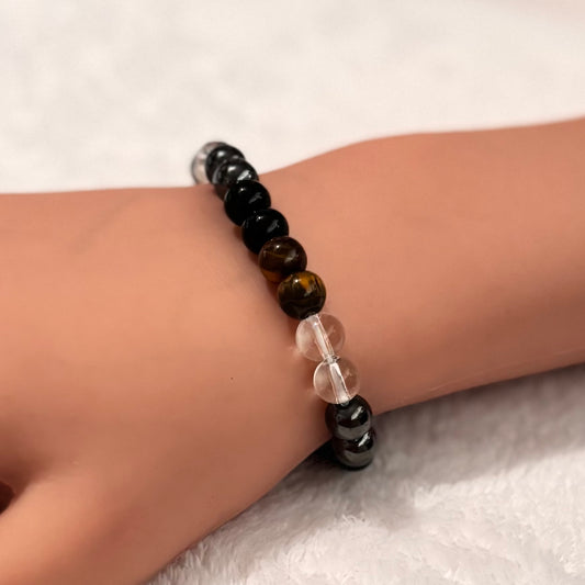 Bracelet - Beaded - Clear Quartz, Tiger's Eye, Obsidian, and Hematite