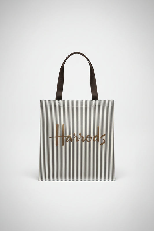 Tote Bag -  Harrods - Dark Green and White Pinstripe -  Vinyl