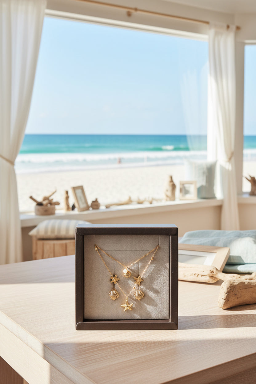 Necklace - Double Strand 2 Earring Set - Gold tone Stainless Steel - 3 Piece Set