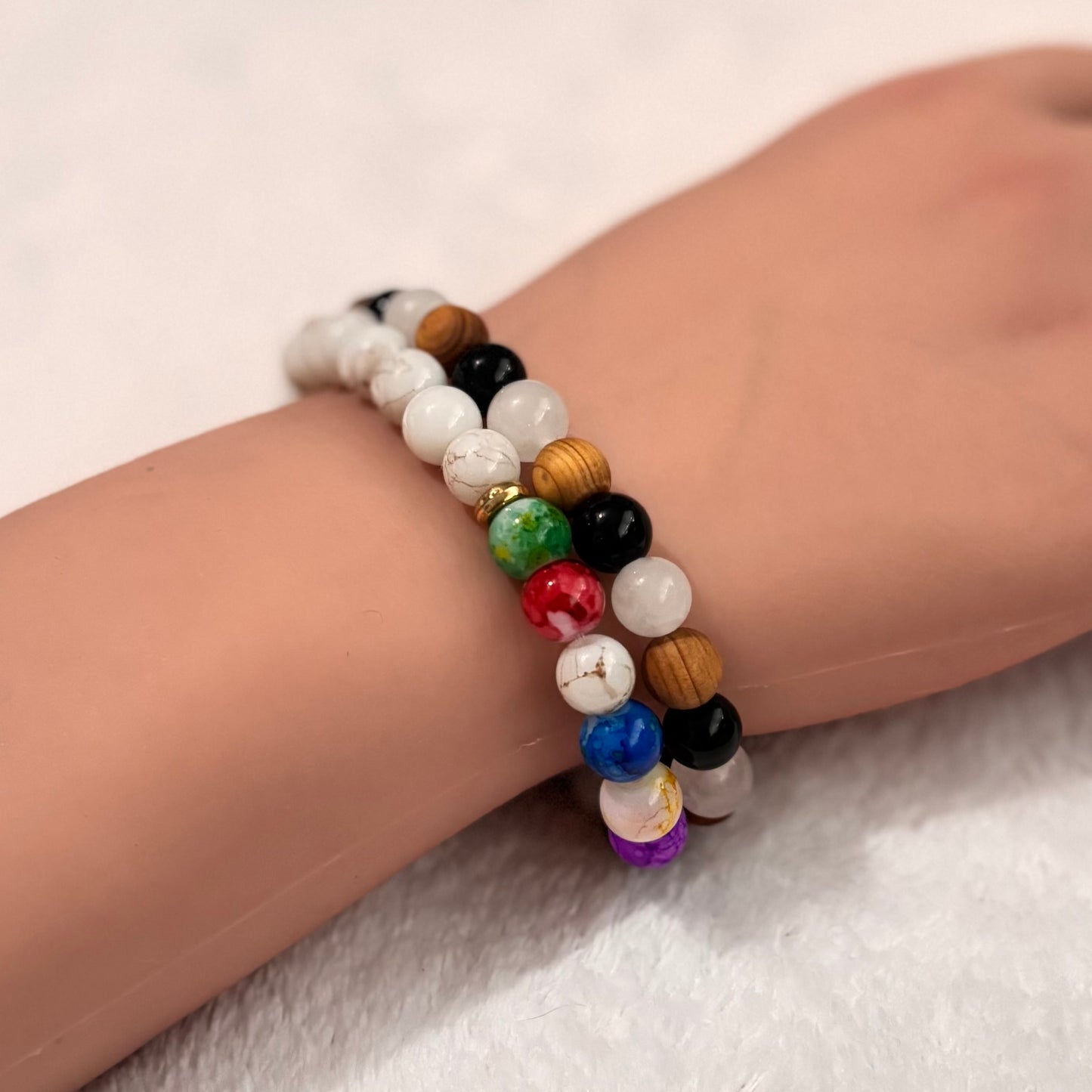 Bracelet - Beaded - Black, White and Tan