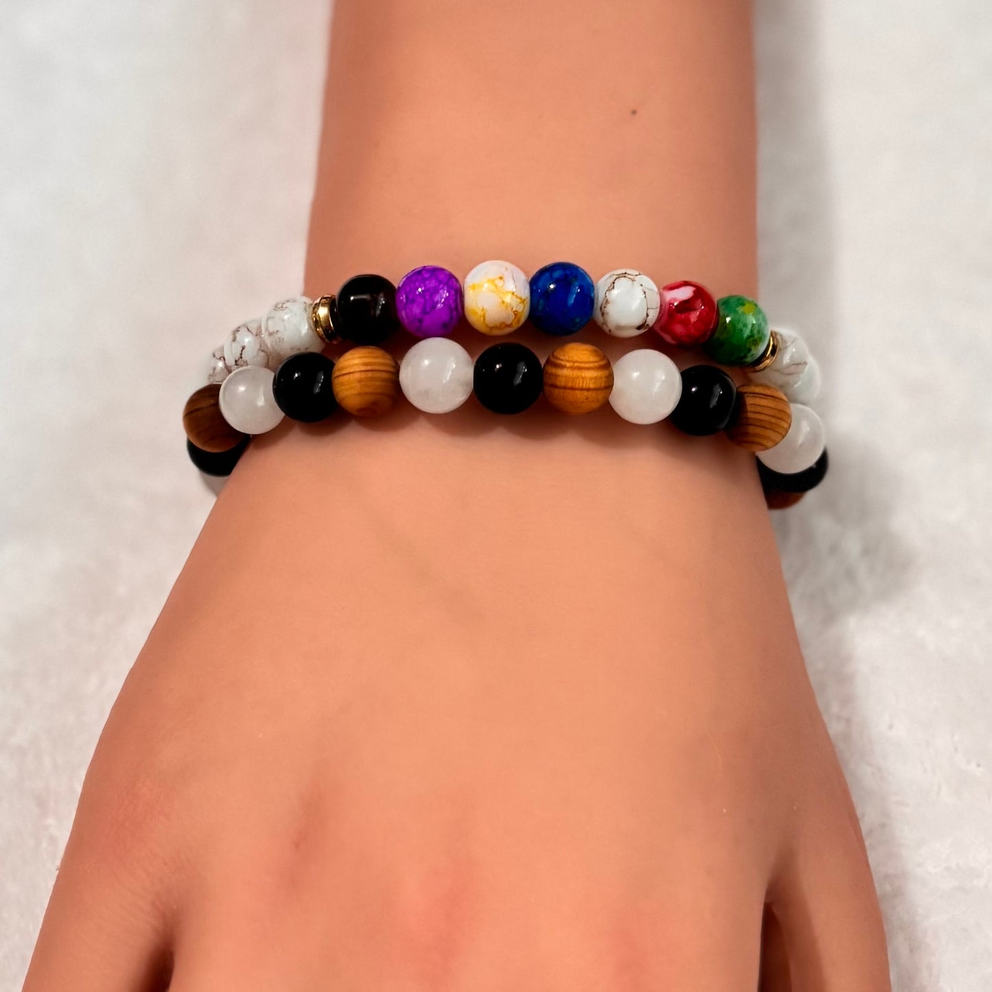 Bracelet - Beaded - Black, White and Tan