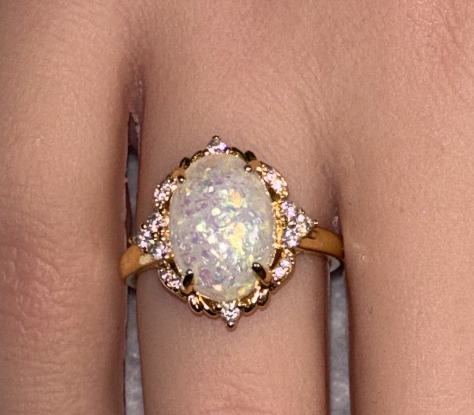 Ring - Faux Fire Opal Adorn with Rhinestones - Size 8