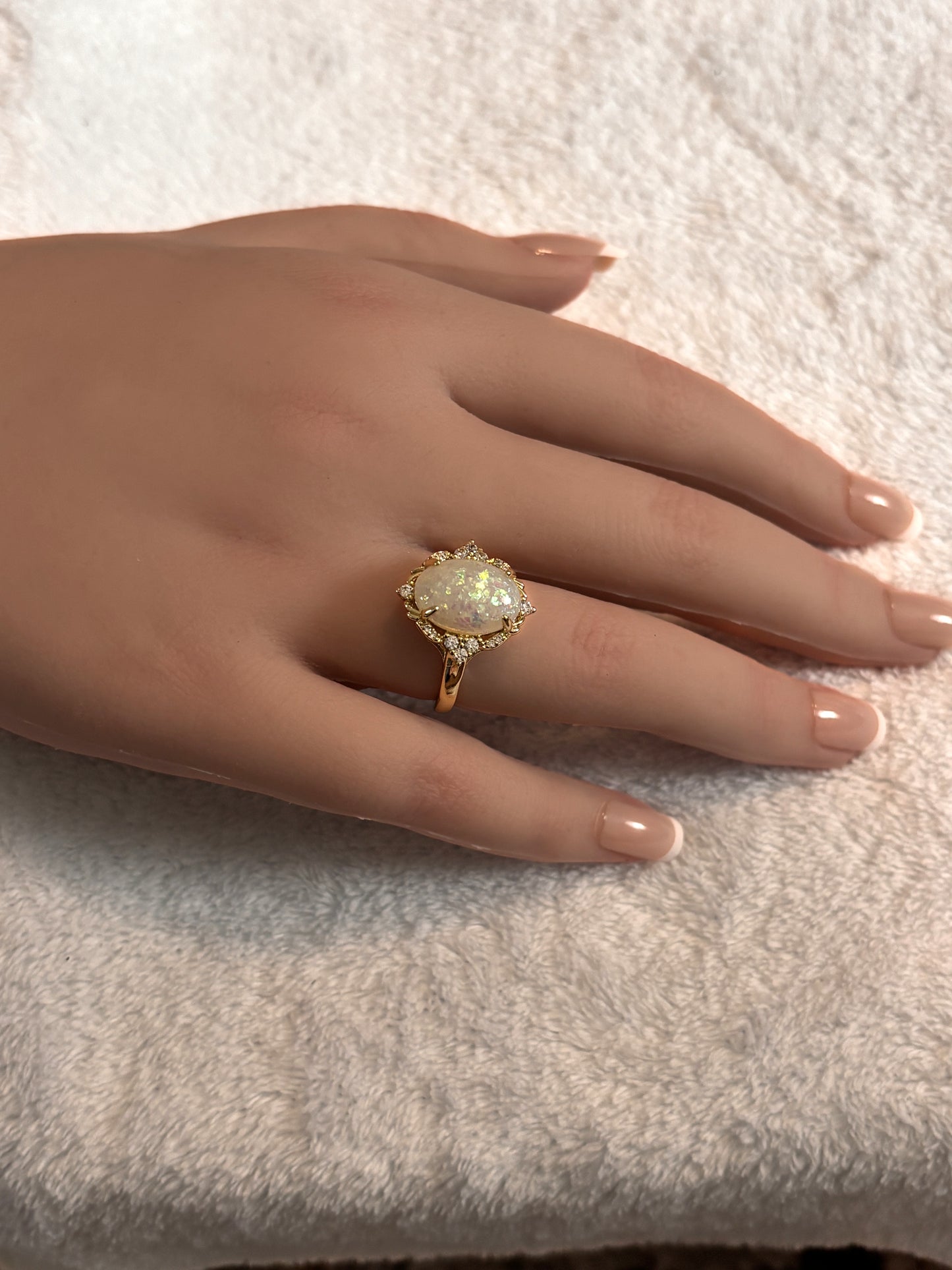 Ring - Faux Fire Opal Adorn with Rhinestones - Size 8