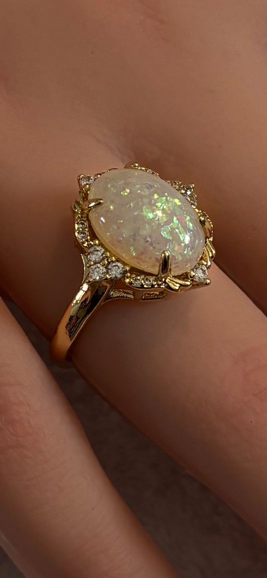 Ring - Faux Fire Opal Adorn with Rhinestones - Size 8