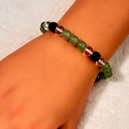 Bracelet - Beaded - Clear Quartz, Tiger's Eye, Hematite, and Green Aventurine